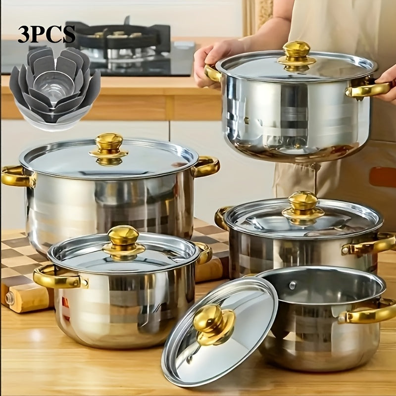 10/12/1pc Stainless Steel Cookware Set - Kitchen And Dining Essential for Induction Cooking, Stockpot, Ricotta Pot, Double Handle with Pot Lid, Suitable for Soup, Hotpot, Pasta, Seafood Soup, Rice Cooker