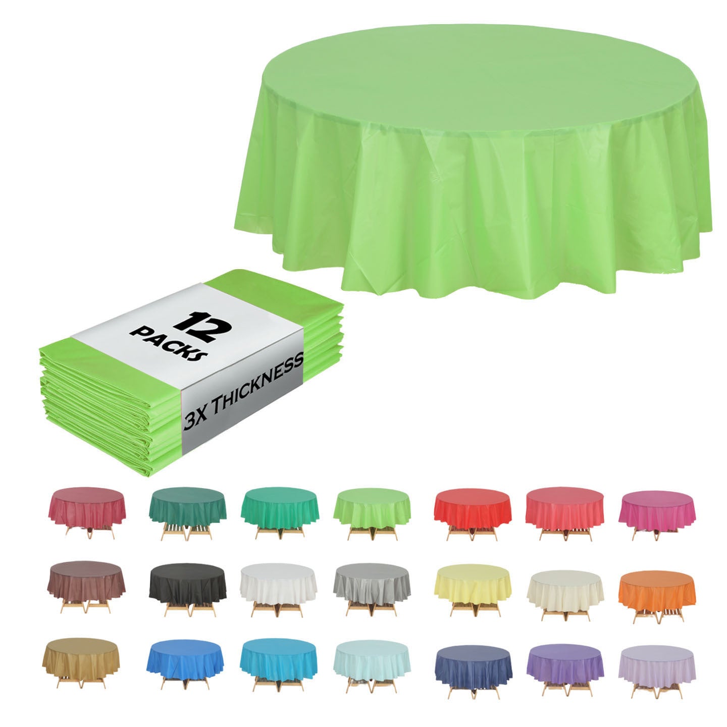 Heavy Duty Premium 12pcs Plastic Tablecloth, Disposable Tablecloth, Plastic Table Cover for Kitchen, Dinning Uses.