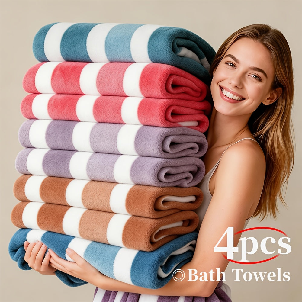1/4pcs Bath Towel Set, No Hair Loss, Highly Absorbent & Quick-Drying | Ultra-Soft Microfiber Beach Towels For Adults, Two-color Striped Interval Bath Towels Perfect For The Beach, Spa, Gym & Home Bathroom Essentials - 27 X 55 Inches