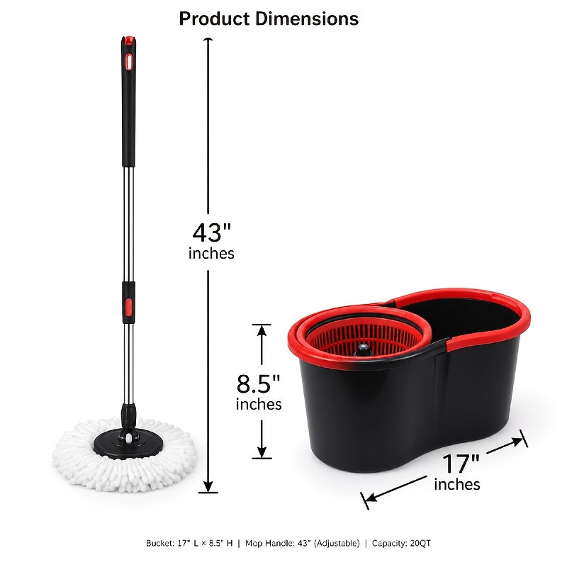 Spin Mop Bucket System with Wringer, Compact Mop and Bucket Set with 4 Microfiber Replacement Heads and 42" Adjustable Handle