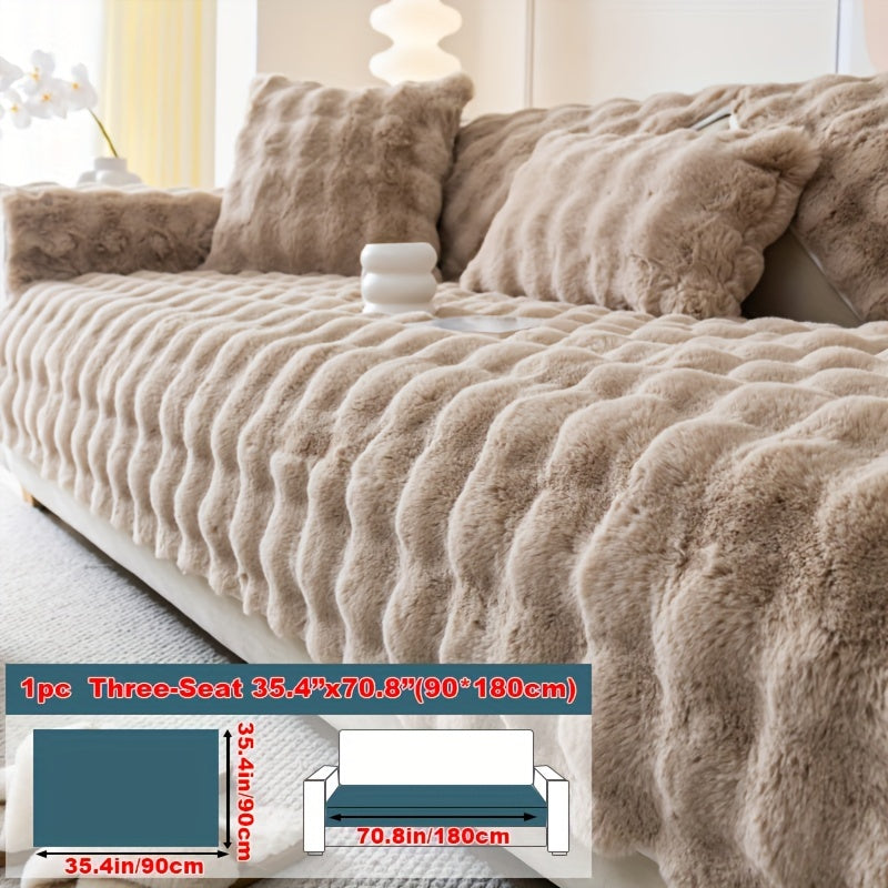 1pc Faux Rabbit Plush Sofa Cover - Winter Warm Thickened Soft Pet-Friendly Anti-Slip Furniture Protection Cover for Bedroom, Office, Living Room