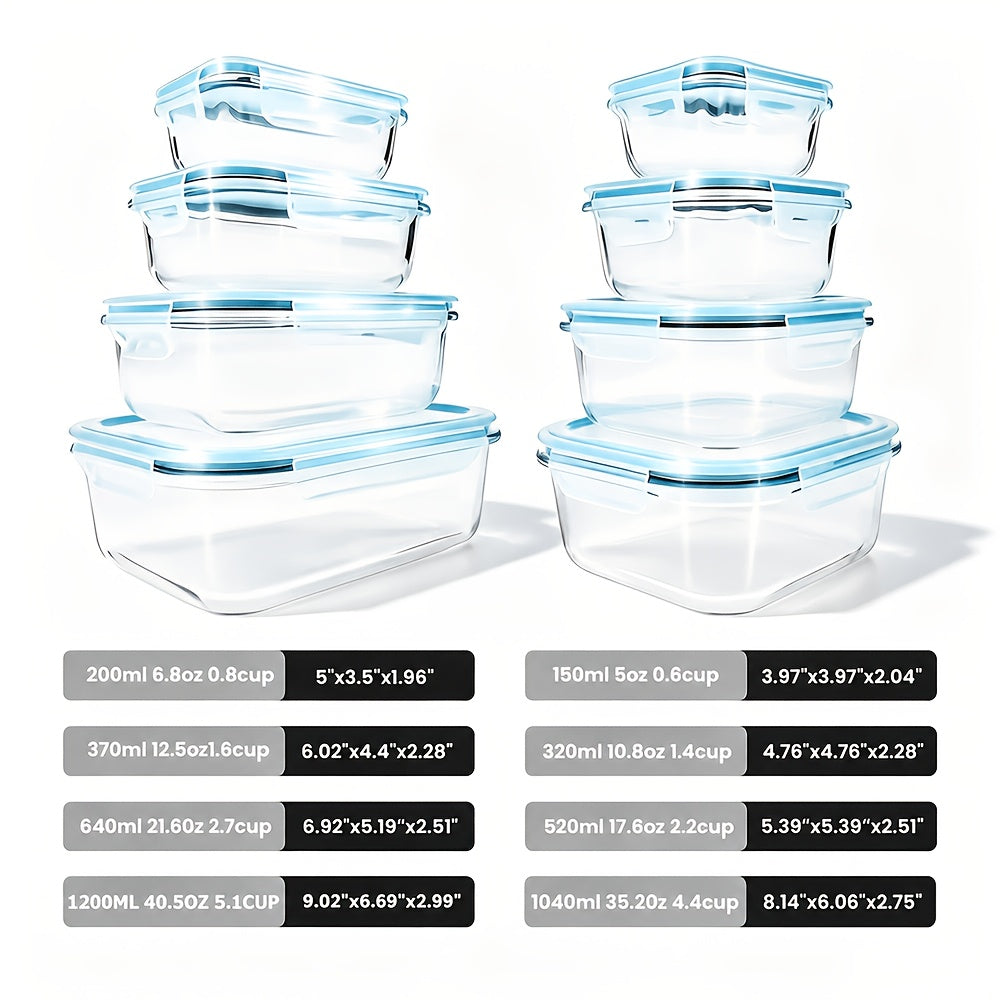24/16pcs (12/8 Lids And 12/8 Containers) Sealed Glass Food Storage Container, Outdoor Picnic, Lunch Box, Microwave, Oven Safe, Perfect for Salads, Fruits, Vegetables, And Sandwiches, Lunch Box | Sealed Storage | Durable Glass