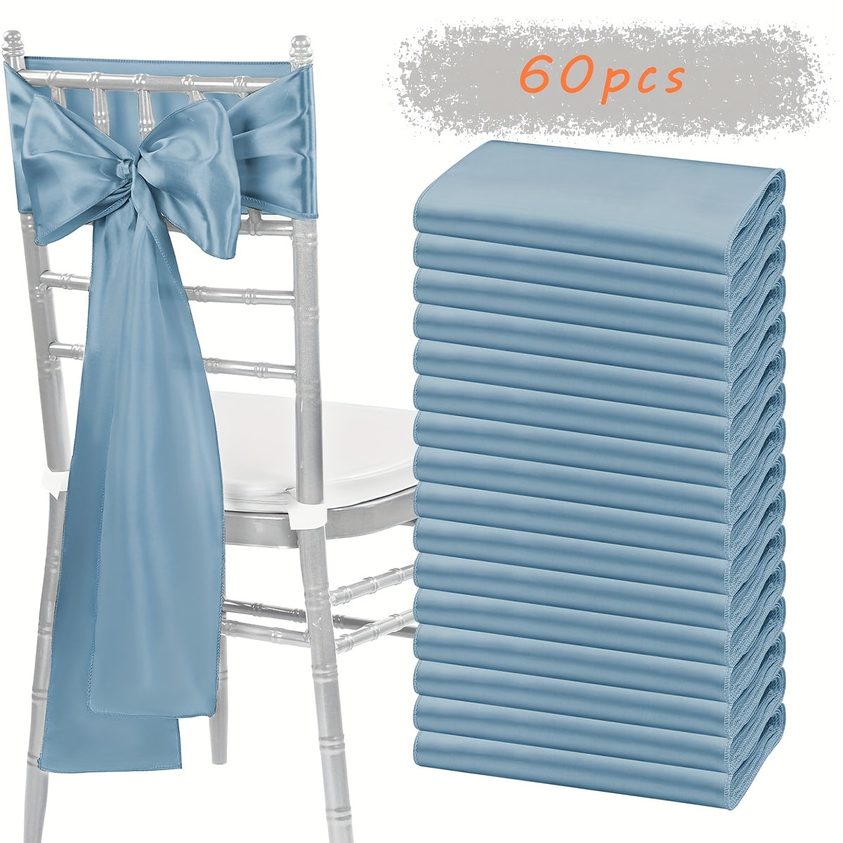 60pcs Satin Chair Sashes - 7x108 Inch Decorative Bows for Wedding, Christmas, Thanksgiving Banquet Party, Graduation & Outdoor Events (Multiple Colors)