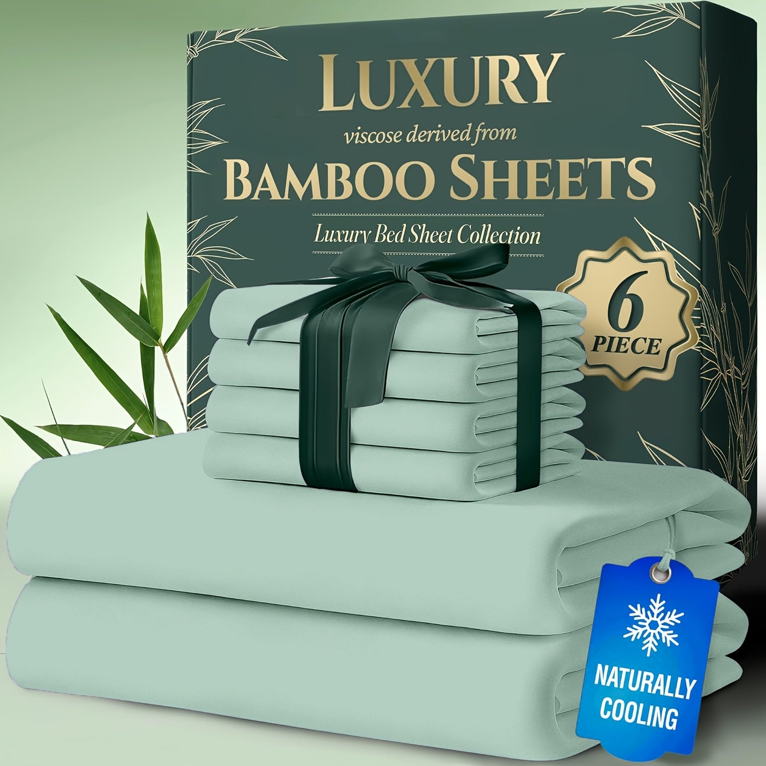 Bamboo Cooling Bed Sheets 6 Piece Set Deep Pocket 17 Inch Hot Sleepers Cloud Soft Luxury Fitted Sheet Flat Sheet Pillowcases Twin Full Queen King