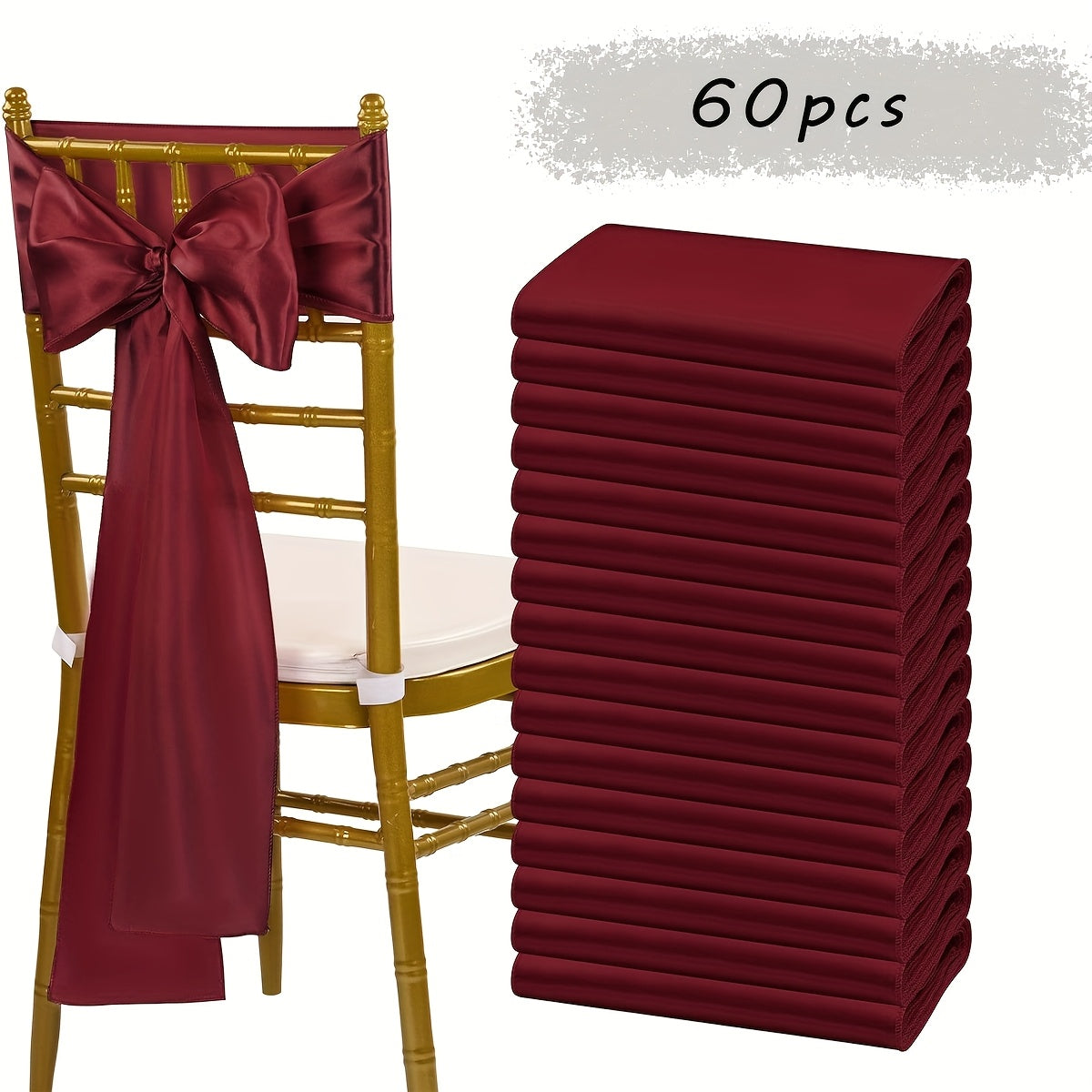 60pcs Satin Chair Sashes - 7x108 Inch Decorative Bows for Wedding, Christmas, Thanksgiving Banquet Party, Graduation & Outdoor Events (Multiple Colors)