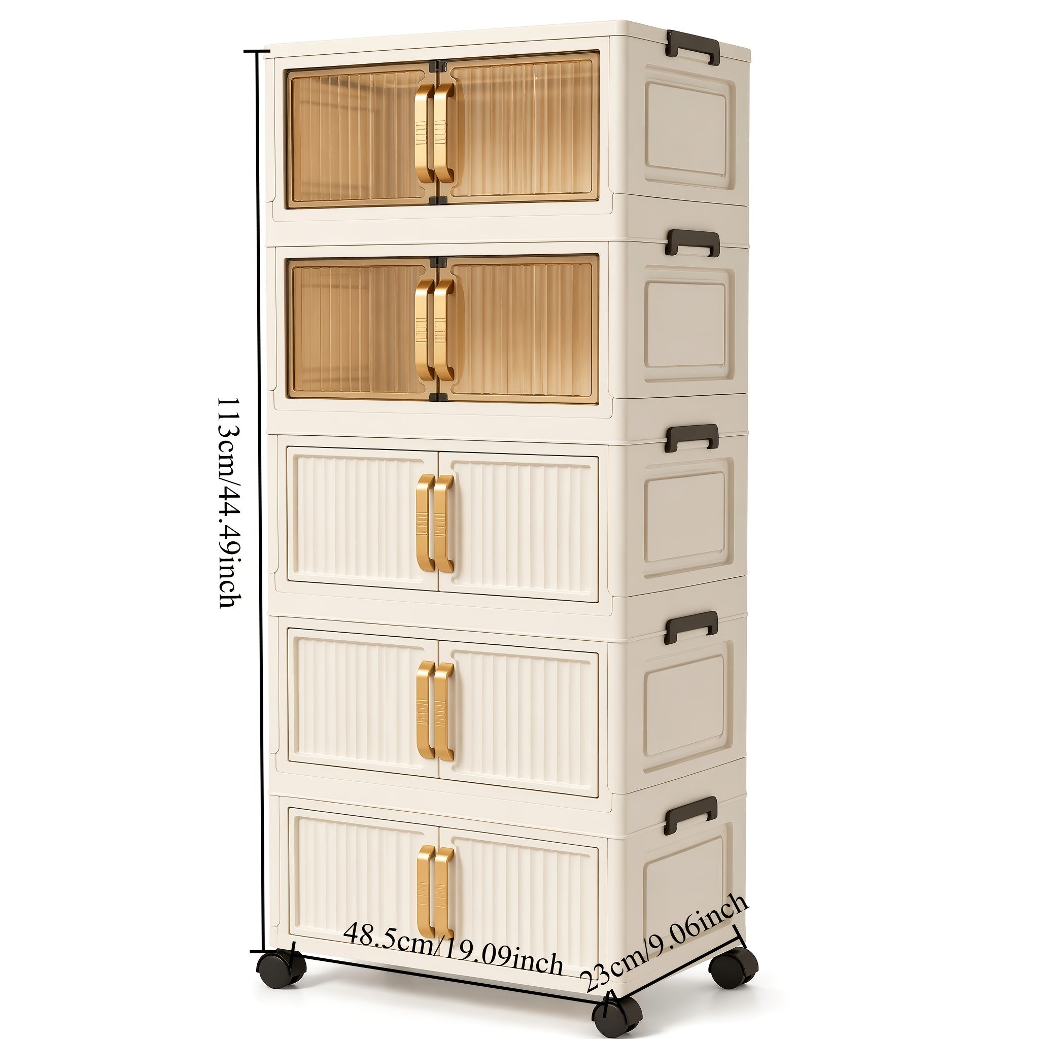 Large Capacity 19-inch Wide Multi-functional 3/5-layer Folding Storage Organizer with Wheels - Magnetic Double Door Design Suitable for Kitchen Storage Of Clothes,, Books, Etc. - Perfect Storage for Living Room, Bedroom, And Office - Storage Box