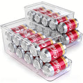 1/2 Pack Soda Can Organizer for Refrigerator Stackable Can Holder Dispenser with Lid for Fridge, Pantry, Freezer, Holds 9 Cans Each, Bpa-Free, Clear Design