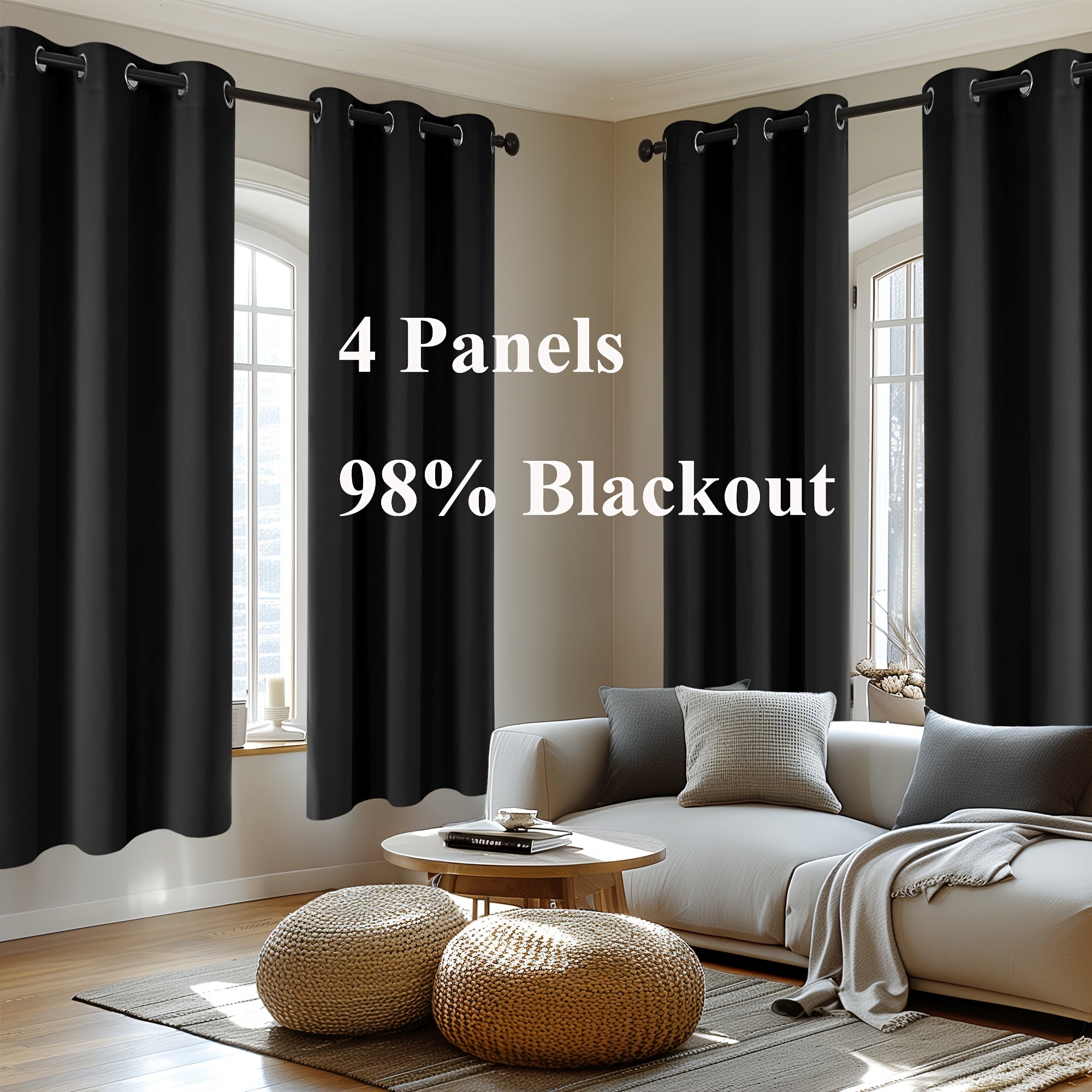 4-Panel Blackout Curtains, Thermal Insulated Curtains for Living Room Bedroom, Room Darkening Home Decor Drapes, 4pcs Curtains Set