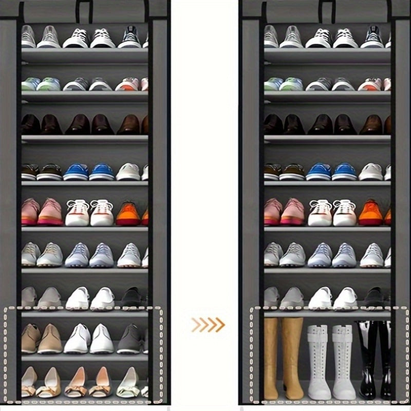10-Tier Portable Shoe Storage Organizer Featuring a Nonwoven Fabric Cover, Perfect for Closets, Hallways, Bedrooms, And Entrances, Elegant Grey Design