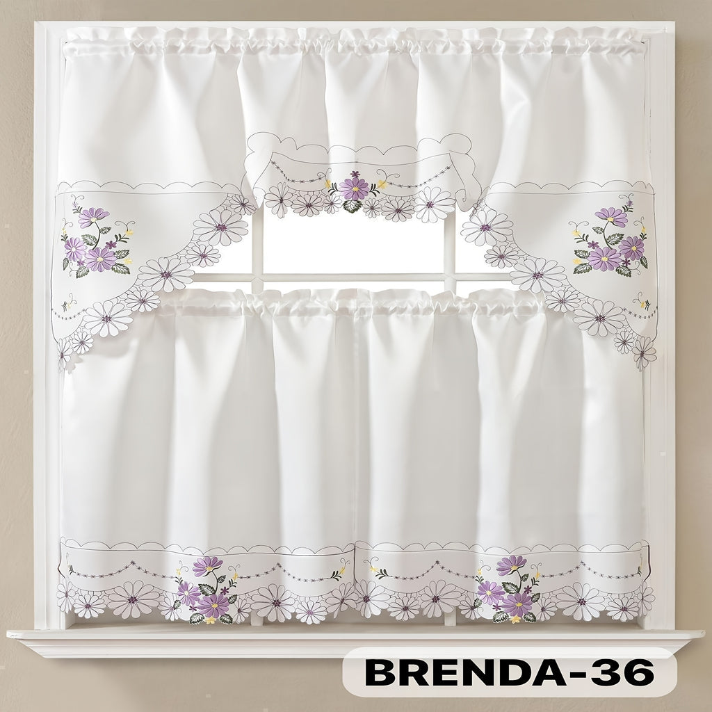 3pcs Embroidery Kitchen Curtains Set Flowers Embroidery Satin Fabric Faux Lightweight Soft Easy Care Machine Washable 49 Design Styles Available Holiday Gifts for Family Local Warehouse All Season Use Summer