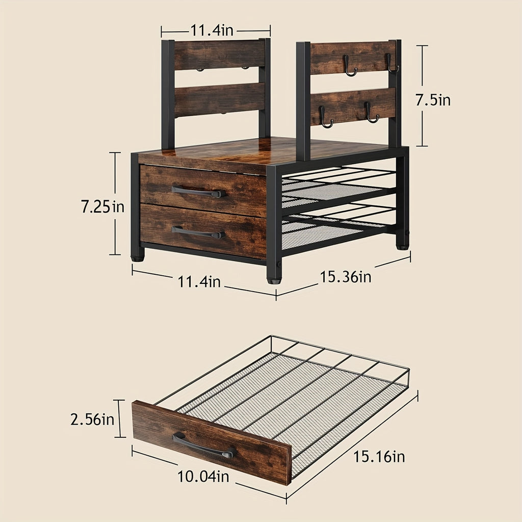 Double Layer Coffee Capsule Storage Rack And Mug Holder, Coffee Machine Stand, K Cup Holder Drawer - Coffee Bean Pod Organizer, 70 Capacity Bean Pod Holder, Home Kitchen Countertop Organizer, Rustic Brown