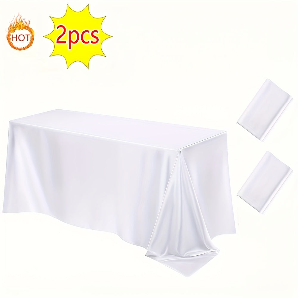 2pcs 57.09*101.97inch Rectangular Satin Tablecloth, Smooth Fabric Tabletop Decoration, Suitable for Wedding Banquet Table Decor, Banquet Table Decor, Birthday Party, and Outdoor Party Decorations