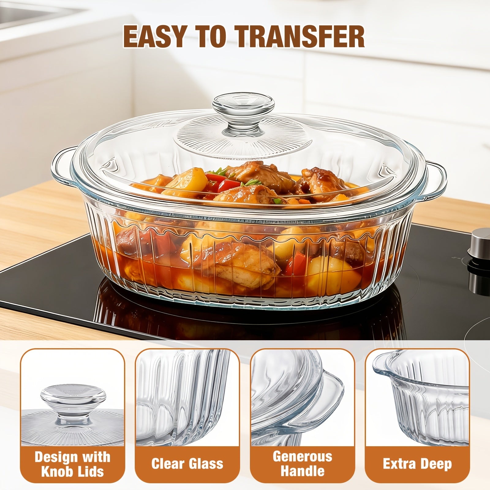 Borosilicate Glass Baking Dish with Lid | Microwave/Oven/Fridge Safe, Multi-Functional for Baking, Meal Prep, Grilled Fish, Serving of Food, Fruit, Salad - Oval Shape, Brand: LOVEWE