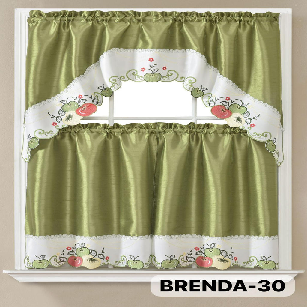 3pcs Embroidery Kitchen Curtains Set Flowers Embroidery Satin Fabric Faux Lightweight Soft Easy Care Machine Washable 49 Design Styles Available Holiday Gifts for Family Local Warehouse All Season Use Summer
