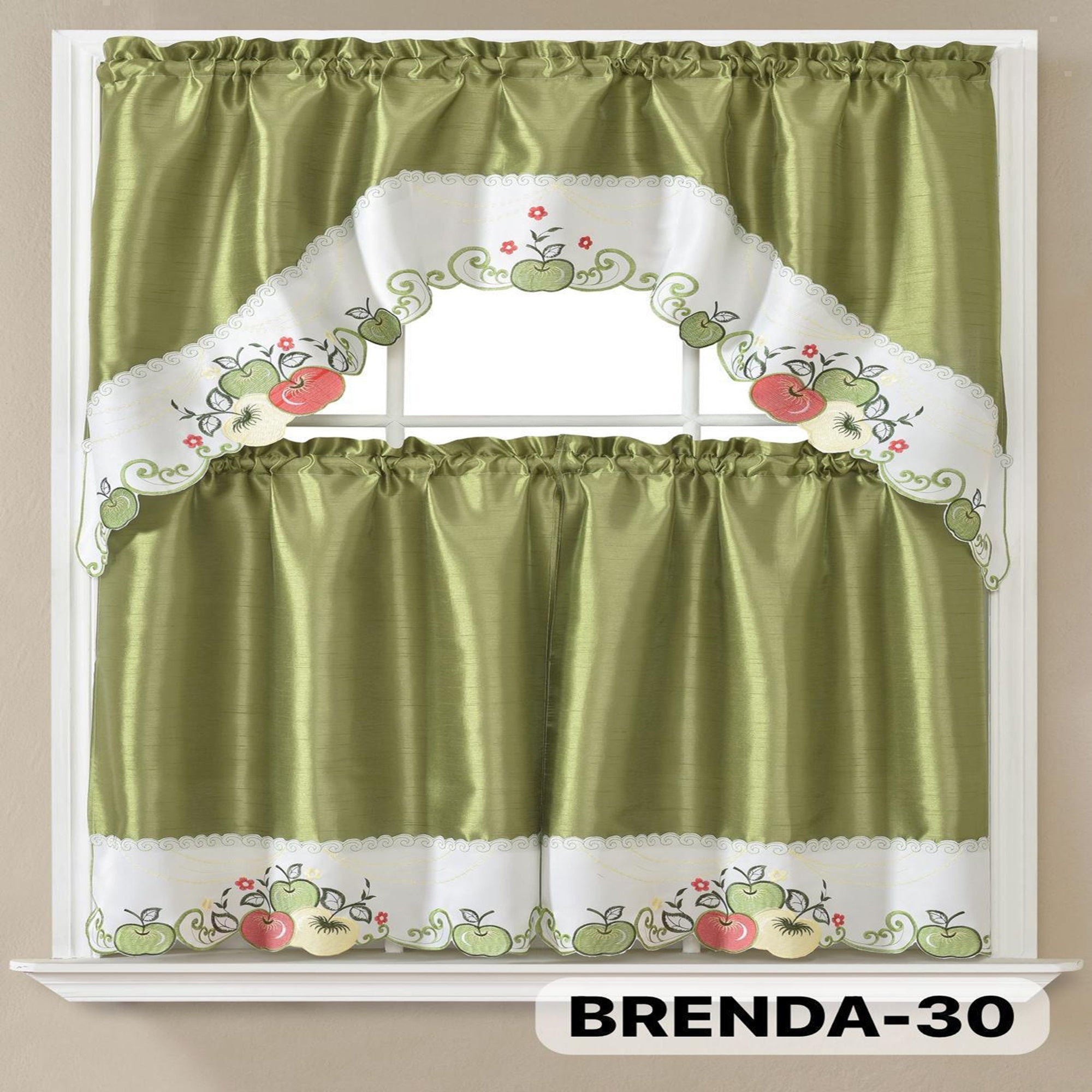 3pcs Embroidery Kitchen Curtains Set Flowers Embroidery Satin Fabric Faux Lightweight Soft Easy Care Machine Washable 49 Design Styles Available Holiday Gifts for Family Local Warehouse All Season Use Summer
