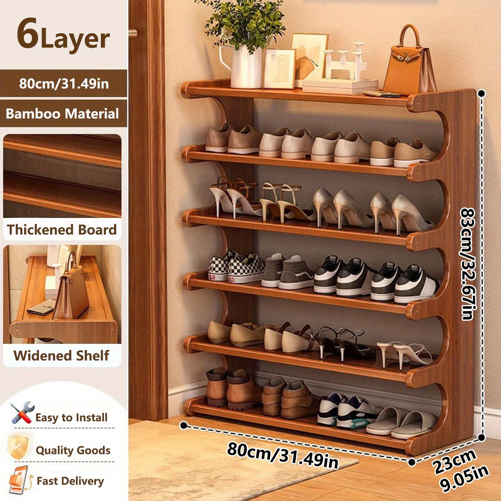 3/5/6 Layers Storage Rack, Bamboo Shoe Rack, Space-Saving Shoe Rack - Multi-Layer, Freestanding Organizer with Wood Grain End for Dorms & Entryways, Easy Assembly, Brown, Christmas Gift