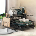 Dish Drying Rack, 2-Tier Dish Racks for Kitchen Counter, Dish Rack with Drainboard & Mat, Dish Drainer with Knife, Fork & Cup Rack, Gifts for Women, Mothers Day, Cool Stuff & Kitchen Gadgets