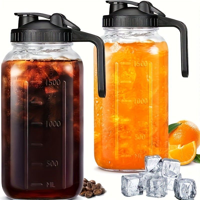 Grinkwell 64Oz Mason Jar With Handle And Lid, 2/3 Pack, Bpa-Free High Borosilicate Glass, Sports & Outdoor Beverage Carafe, Leak-Proof, For Ramadan, Christmas, New Year