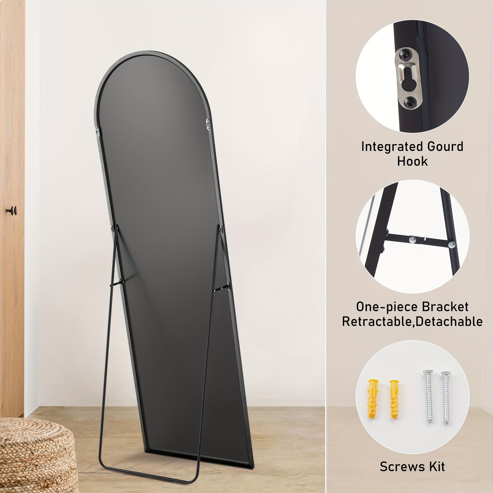 Arched Full Length Mirror, Full Body Free Standing Leaning Mirror Hanging Mounted Mirror Modern Simple Tall Home Decor for Living Room Bedroom Cloakroom