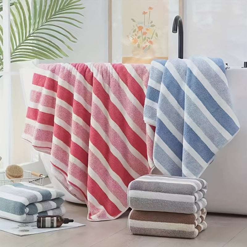 8pcs Set, Lint-Free, Super Absorbent, Ultra-Soft Two-Tone Striped Bath Towel Set, Including 2pcs Large Bath Towels, 2pcs Large Face Towels, And 4pcs Hand Towels