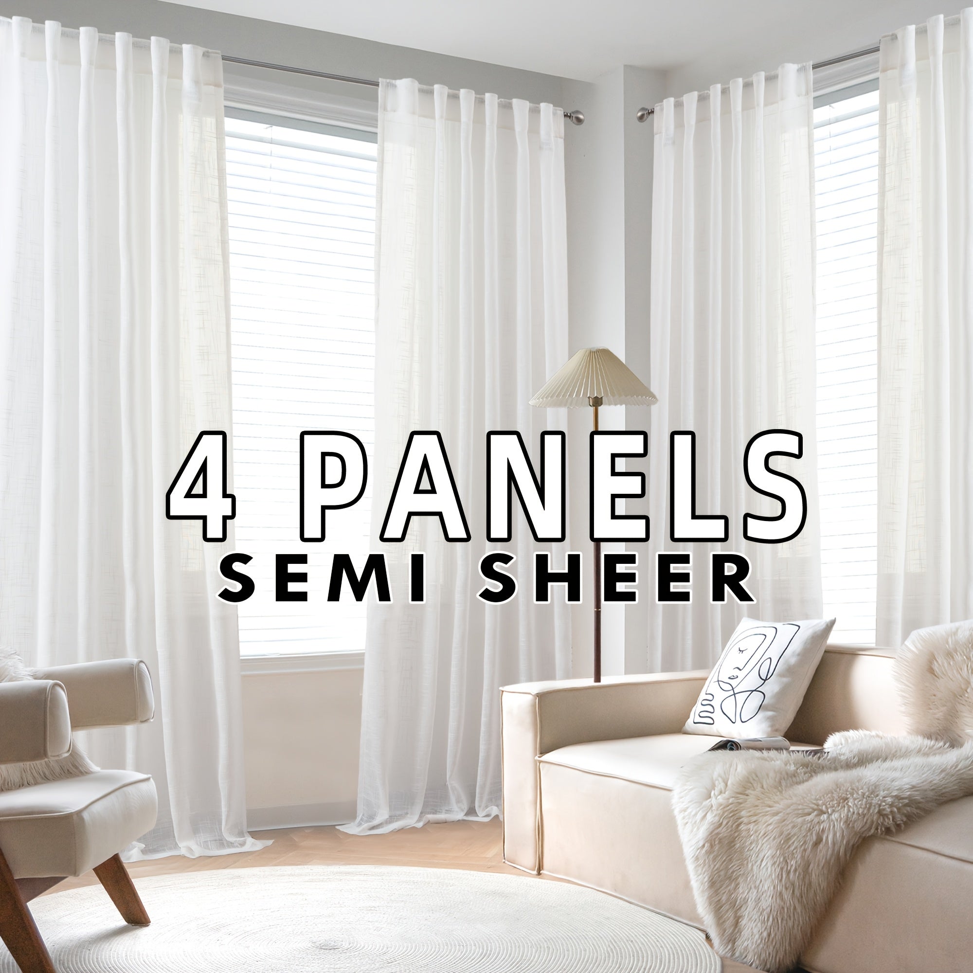 4 Panels Natural Linen Curtains for Living Room Semi Sheer Farmhouse Real Flax Rod Pocket Back Tab Boho Rustic Light Filtering Window Drapes for Bedroom Privacy Assured