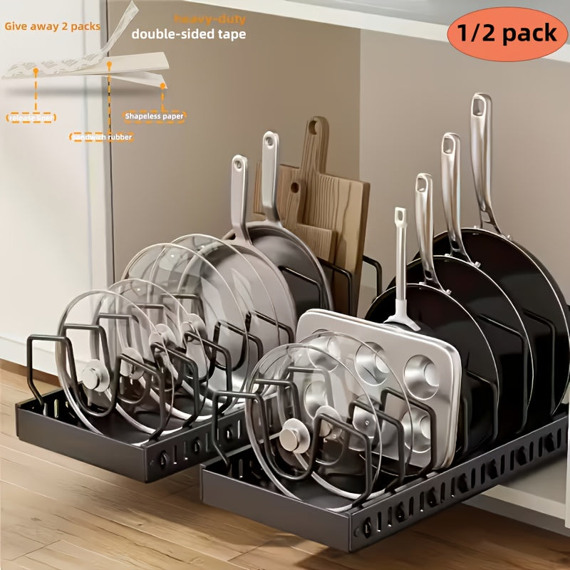Under Pull-Out Pot And Pan Storage Cabinets, Sliding Lid Rack And Kitchen Pan Rack, Slide-Out Cabinet Storage Cabinet for Pot Lids, Baking Trays, Utensils, 8 Adjustable Dividers, Kitchen Organizers And Storage
