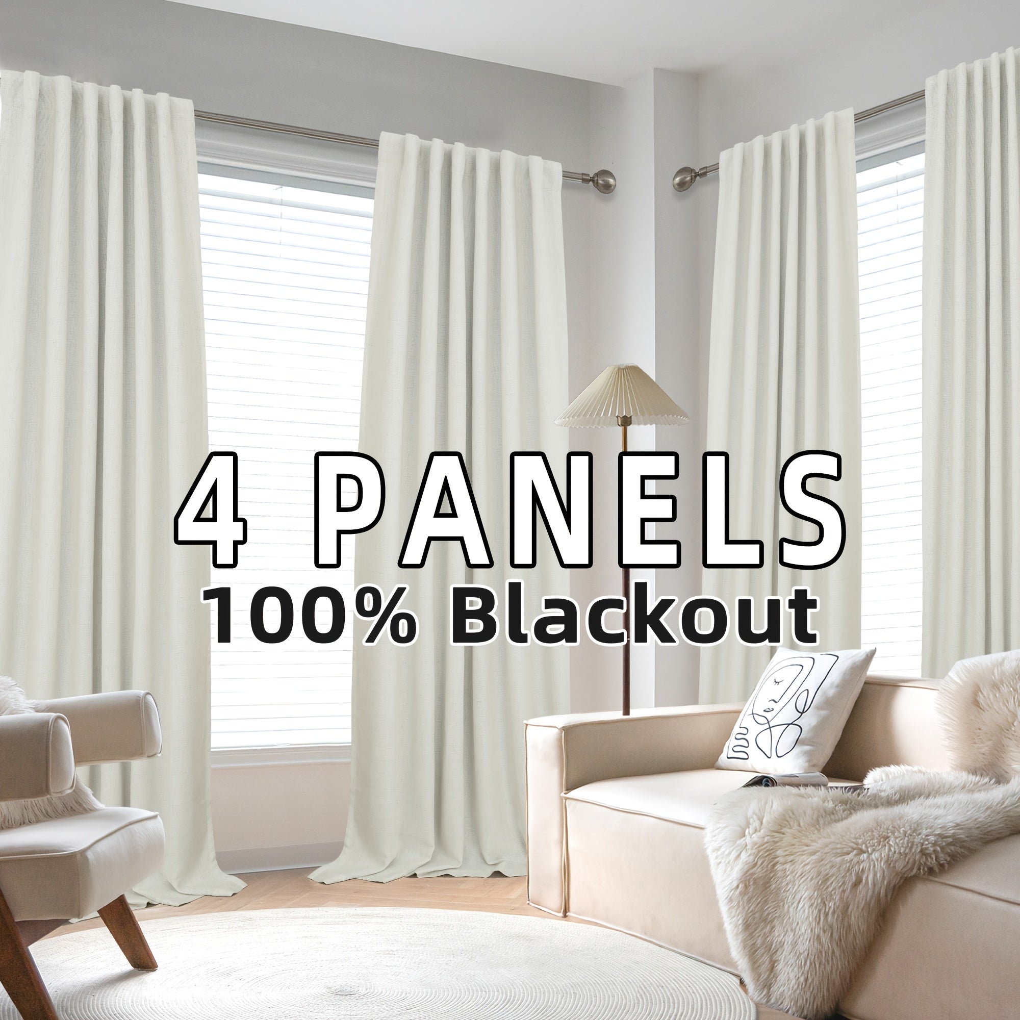 4 Panels 100% Blackout Linen Curtains for Bedroom Farmhouse Thermal Insulated Rod Pocket Back Tab Full Light Blocking for Living Room