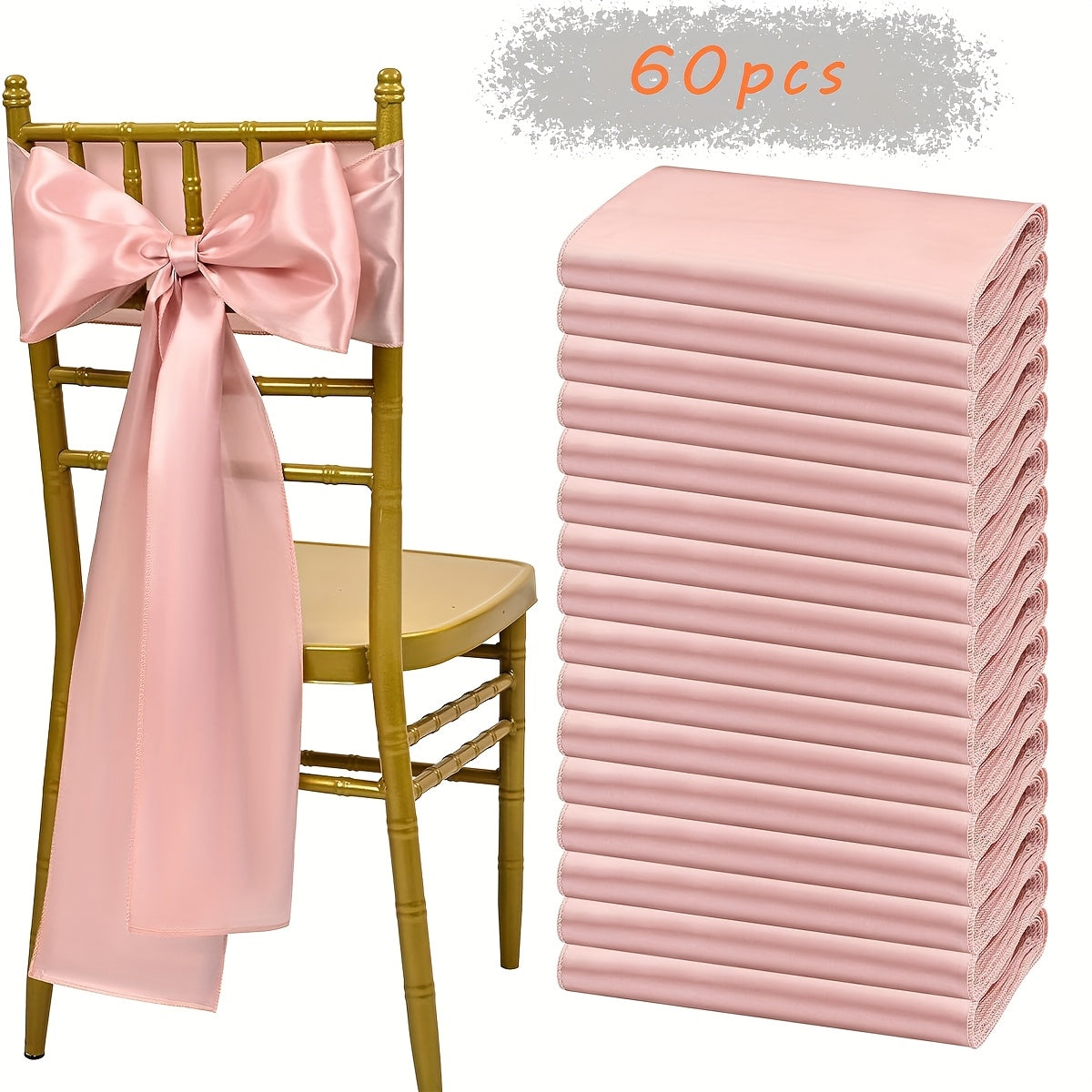 60pcs Satin Chair Sashes - 7x108 Inch Decorative Bows for Wedding, Christmas, Thanksgiving Banquet Party, Graduation & Outdoor Events (Multiple Colors)