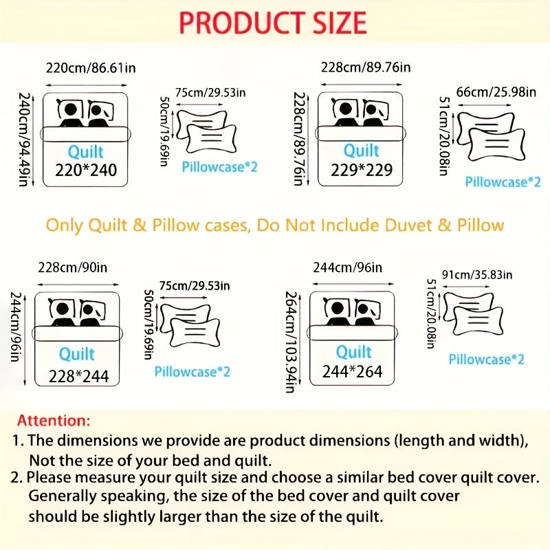 3pcs Bed Quilt Set, Bedding Set Soft Comfortable for Bedroom, Guest Room (1*Bed Quilt + 2*Pillowcases, Without Core)