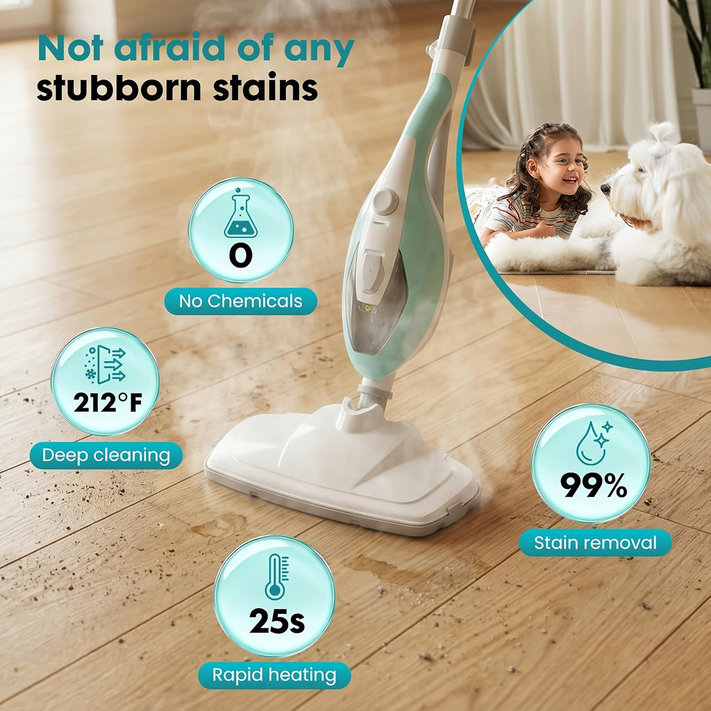 10-in-1 Steam Mop, 1300W Detachable Handheld Floor Cleaning Steam Machine, 16-Foot Power Cord, 2 Washable Mop Pads, Multi-Surface Steam Cleaner Suitable for Hardwood Floors, Tile, Laminate, and Carpets