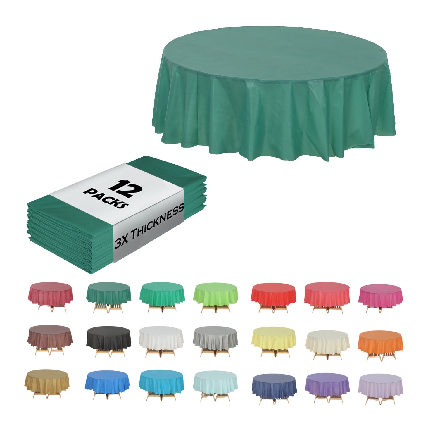 Heavy Duty Premium 12pcs Plastic Tablecloth, Disposable Tablecloth, Plastic Table Cover for Kitchen, Dinning Uses.