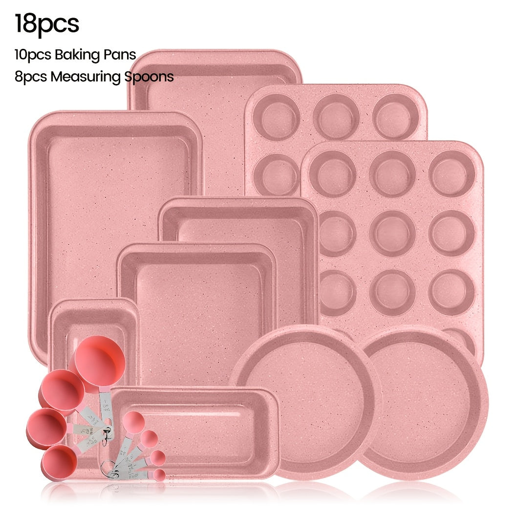 2/6/7/8/11/12/16/18pcs Nonstick Baking Pans Set Kitchen Baking Sheets Oven Bakeware Sets Round/Square Cake Pan Muffin Pan, Loaf Pan, Roast Pan, Cookie Sheet Baking Supplies Grey Measuring Spoon, Scraper, Rack, Whisks, Bread Bag, Muffin Cups, Spatulas