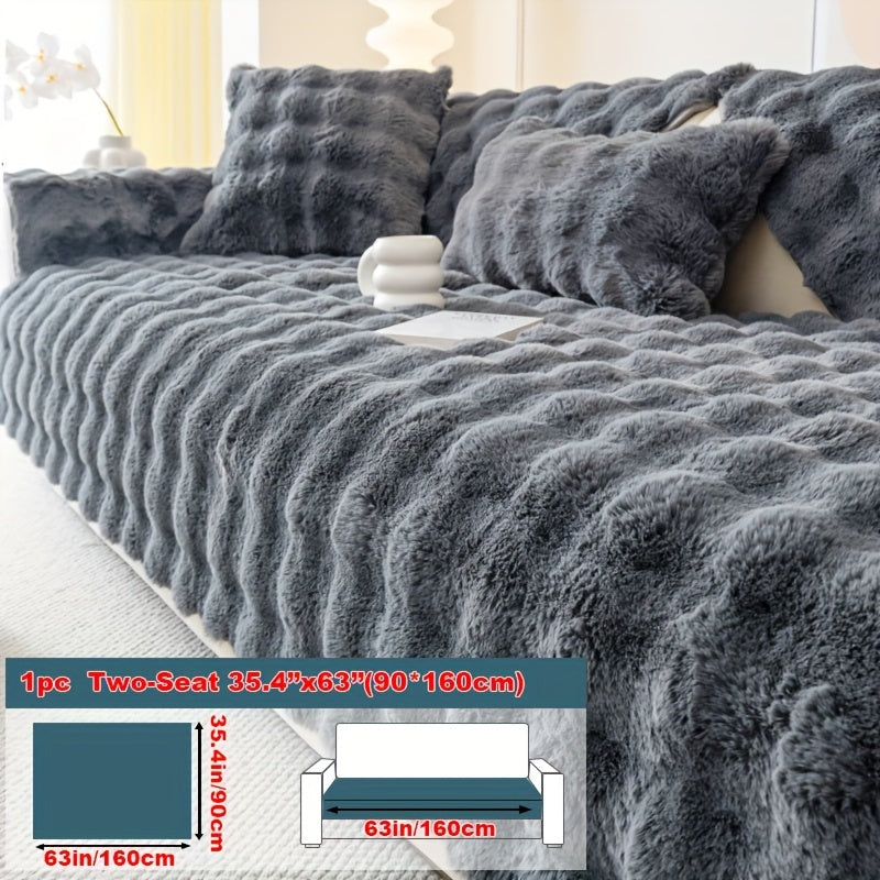 1pc Faux Rabbit Plush Sofa Cover - Winter Warm Thickened Soft Pet-Friendly Anti-Slip Furniture Protection Cover for Bedroom, Office, Living Room