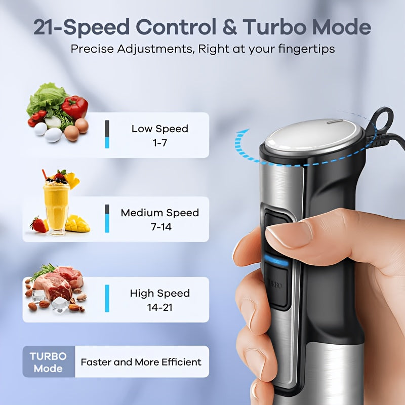 8-In-1 Immersion Blender, 1000W Heavy Duty Motor, Meat Chopper, 15-Speed Mode Handheld Blender with Stainless Steel Shaft - Includes 8 Total Pieces, Kitchen Must-Haves