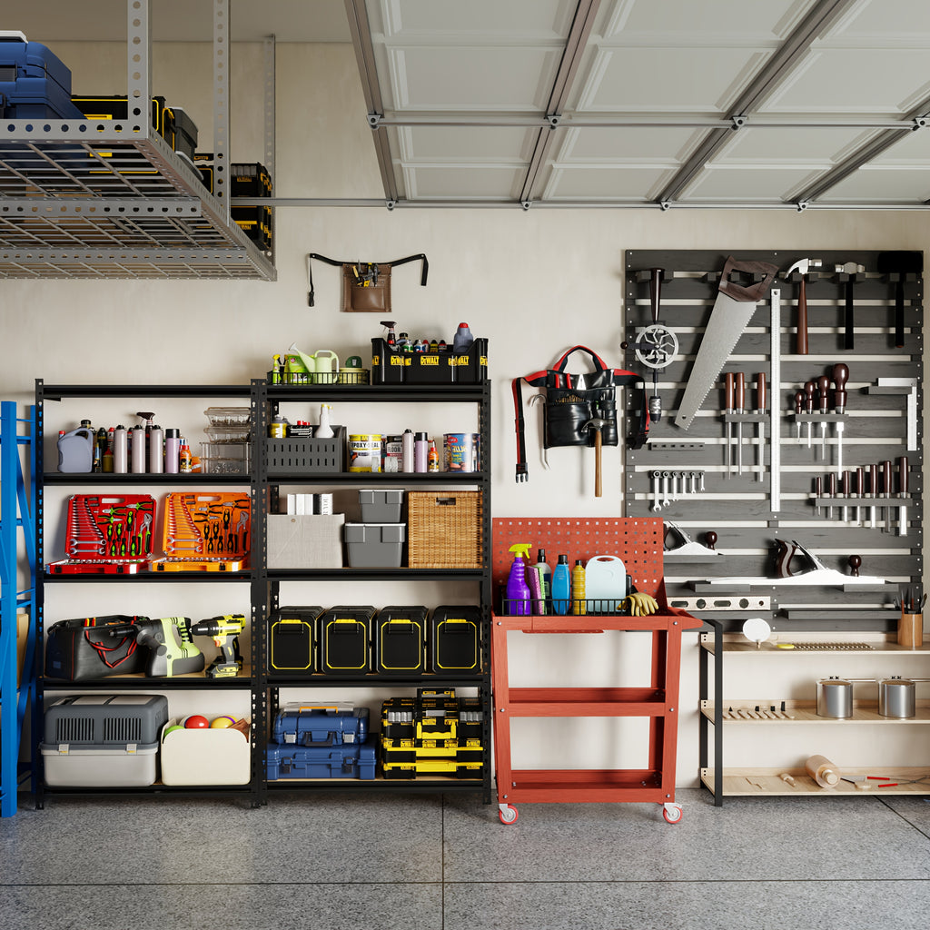 2000LBS Capacity 5 Tier 72''H/60"H Storage Shelves, 72" H X 36" W X 16" D/60" H X 28" W X 12" D Adjustable Metal Shelving Unit, Heavy Duty Garage Storage Shelves for Warehouse, Basement, Kitchen, Pantry, Living Room, Black
