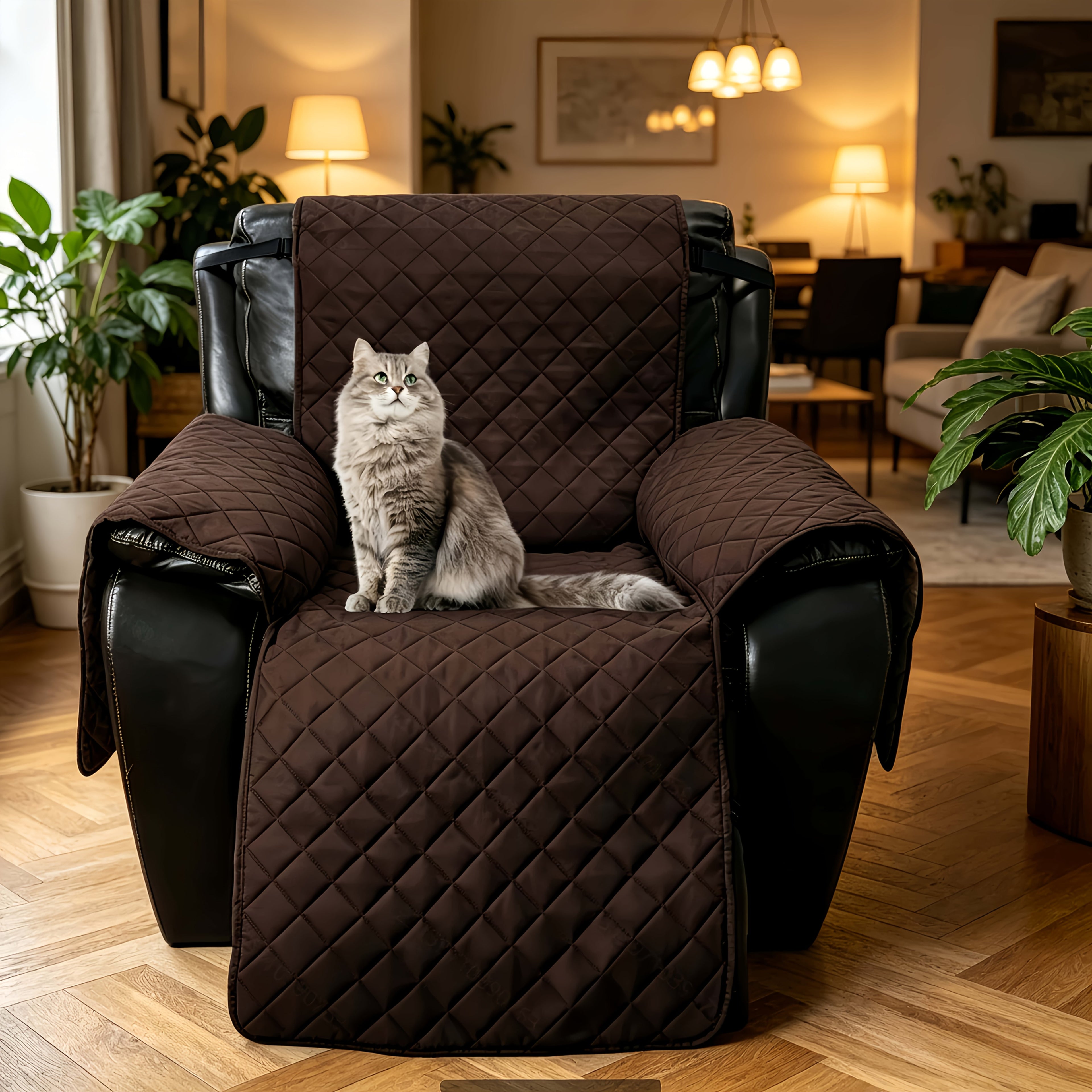 1pc 100% Non-Slip Recliner Chair Cover Sofa Slipcover, Pet Cover For Large Recliner With Elastic Straps, Washable Chair Seat Cover Recliner Chair Furniture Protector, Perfect For Indoor And Outdoor Use, Home Decoration, Mother'S Day Gifts