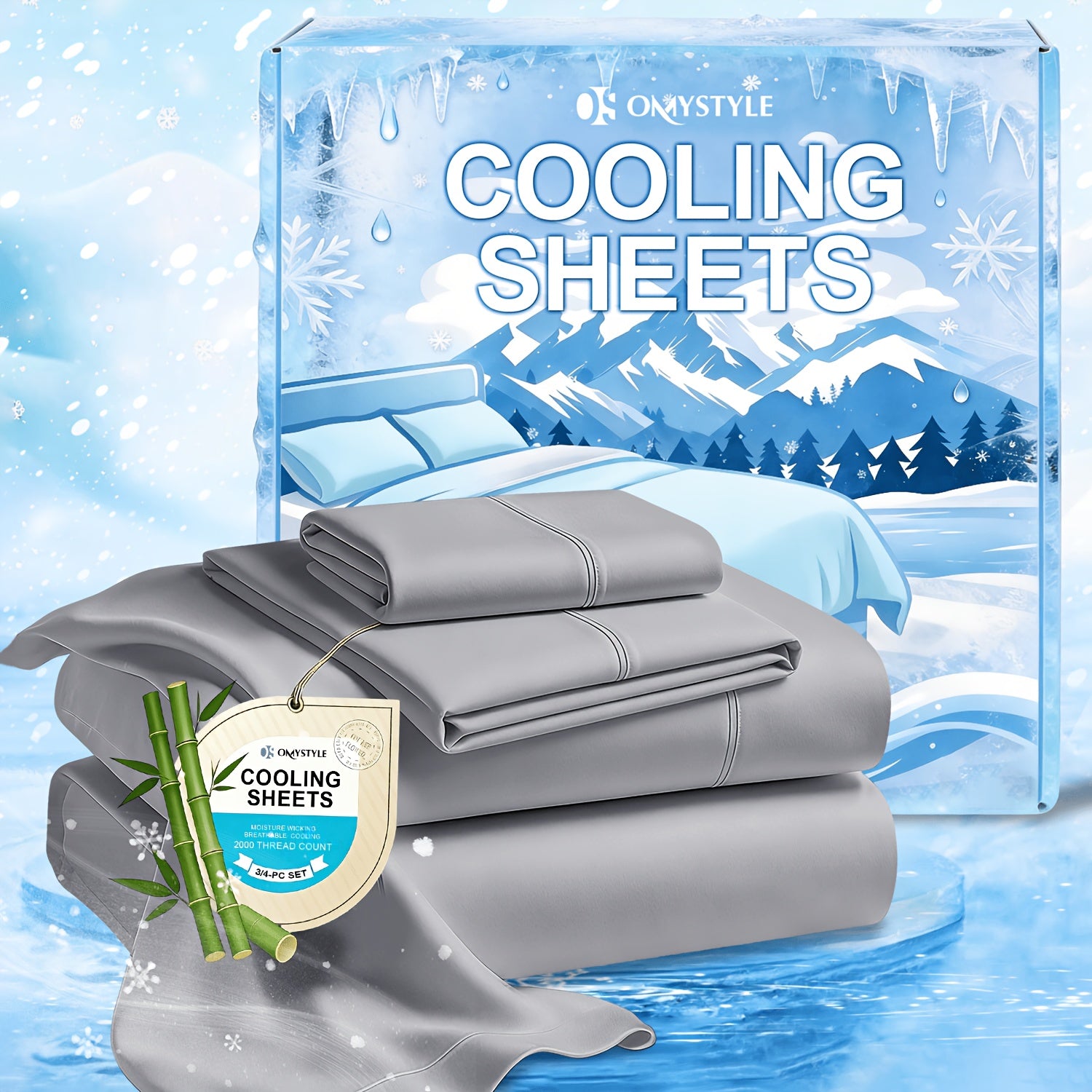 Cooling Bamboo Sheets Set Deep Pocket Ultra Soft Breathable Skin-Friendly Fitted Sheet Flat Sheet Pillowcases Wrinkle Free Twin Full Queen King Kids Gift