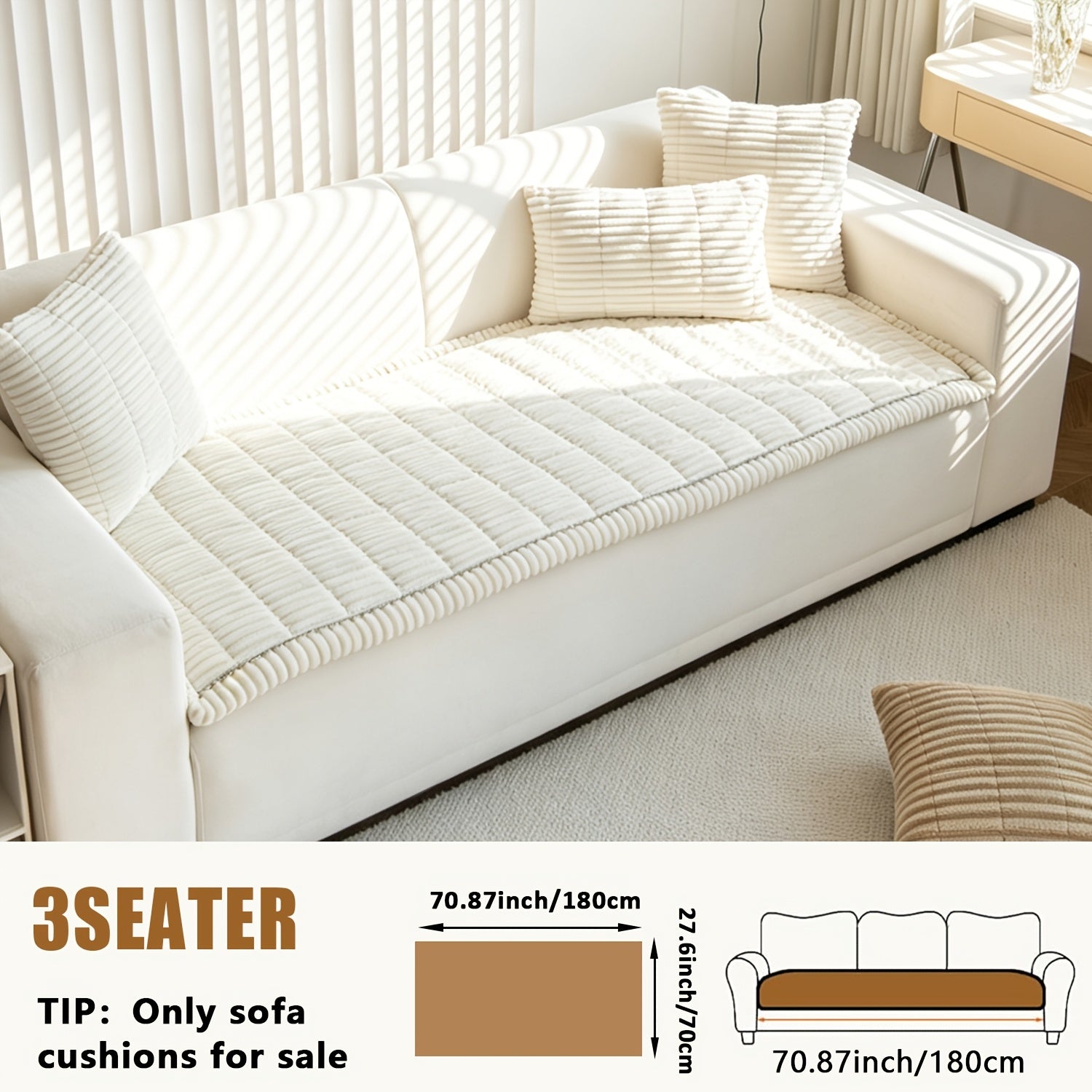 1pc Plush And Comfortable Shu Velveteen New Sofa Cushion, Washable, Easy to Install And Disassemble, Suitable for Home Protection Decorations Of Various Sofas | Wavy Edge Design | Soft And Sticky Velvet Texture