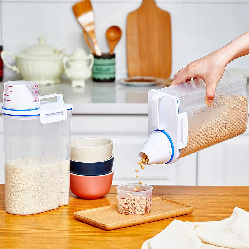4pcs Large-Capacity Transparent PP Plastic Food Storage Canisters with Built-In Measuring Cups & Scale Markings, Flip-Top Lid Suitable for Rice, Grains, Flour, Dog Food - Moistureproof & Insectproof Kitchen Pantry Containers for Pantry Organization