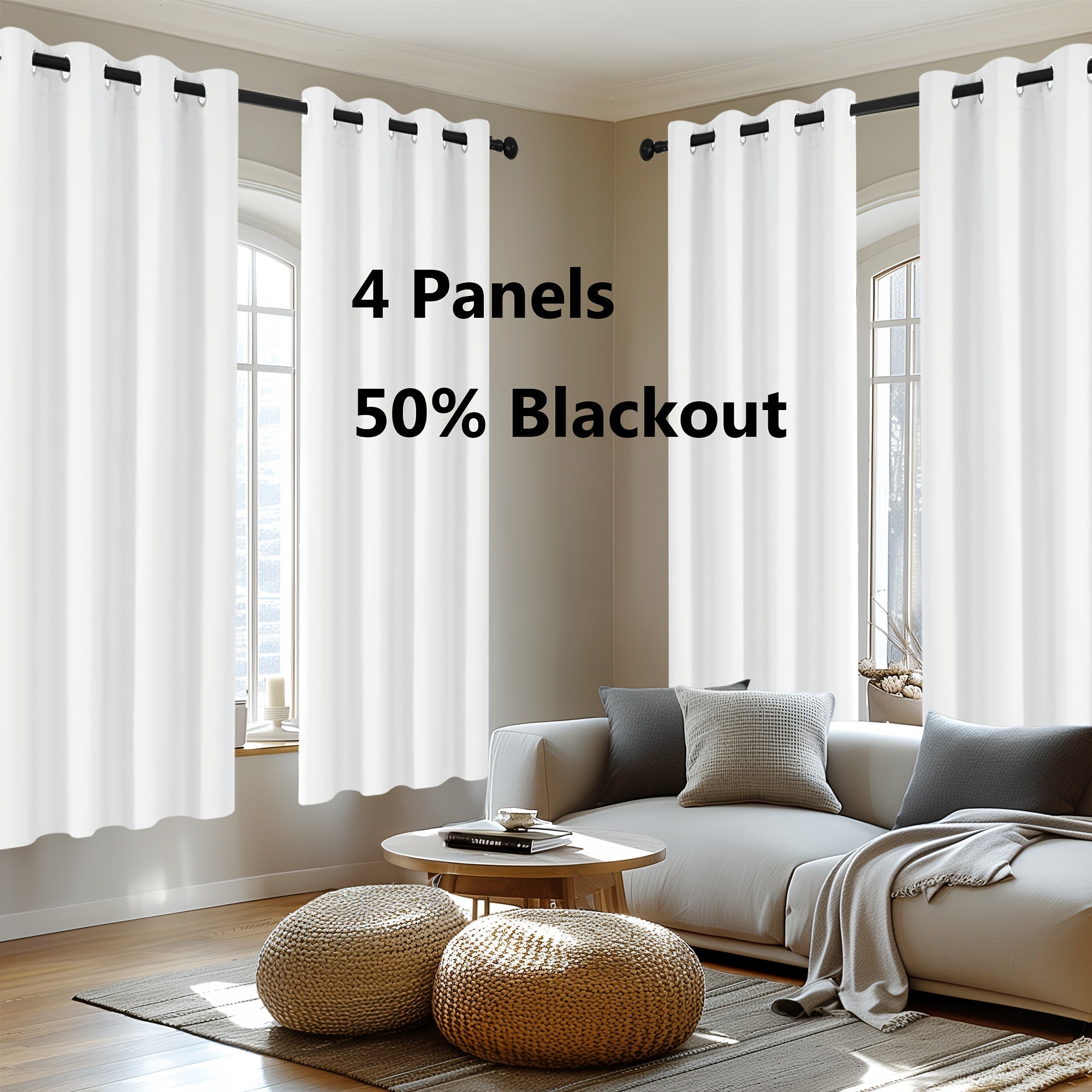 4-Panel Blackout Curtains, Thermal Insulated Curtains for Living Room Bedroom, Room Darkening Home Decor Drapes, 4pcs Curtains Set