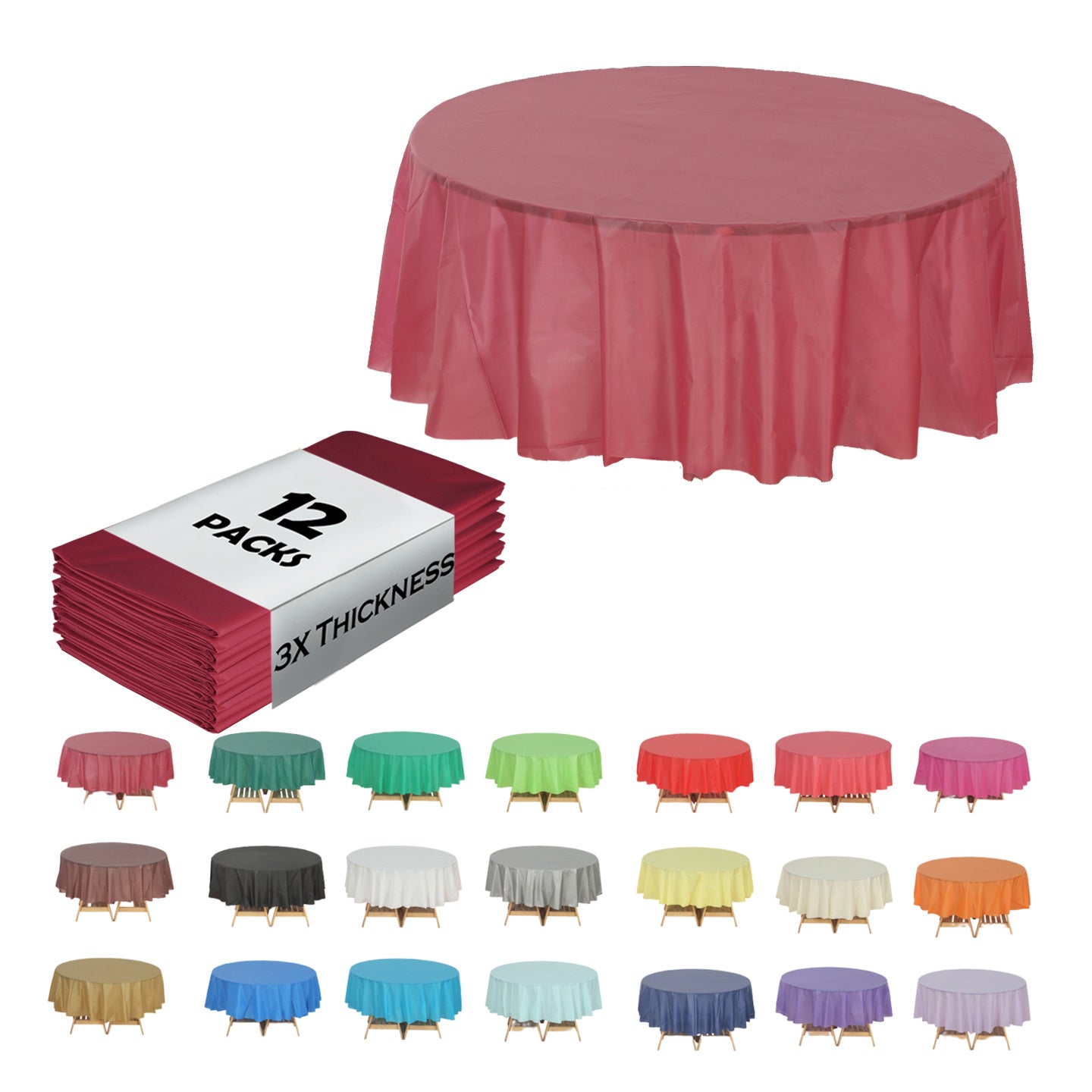 Heavy Duty Premium 12pcs Plastic Tablecloth, Disposable Tablecloth, Plastic Table Cover for Kitchen, Dinning Uses.