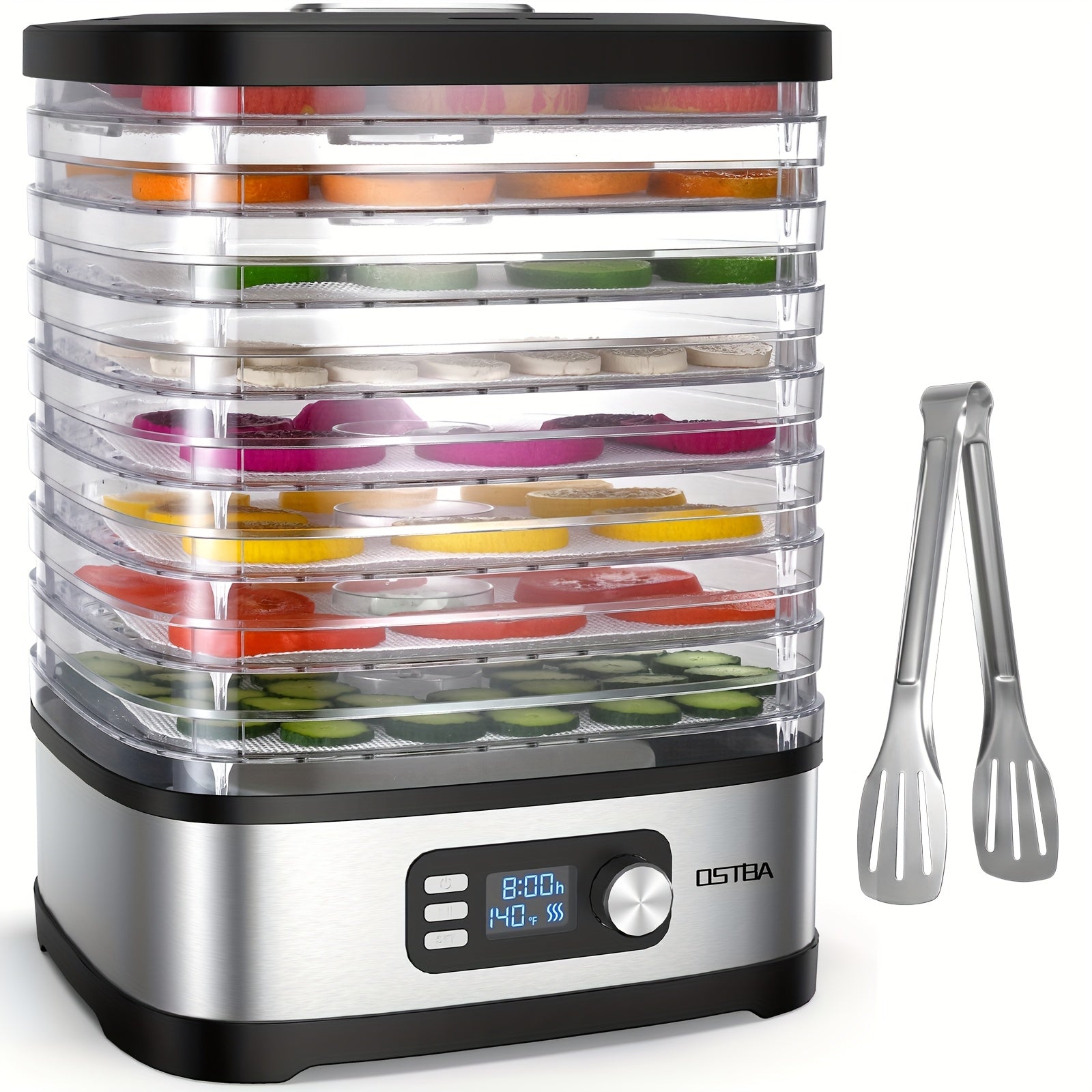 Food Dehydrator Machine Adjustable Temperature & 72H Timer, 5-Tray Dehydrators for Food And Jerky, Fruit, Dog Treats, Herbs, Snacks, LED Display, 240W Electric Food Dryer, Recipe Book