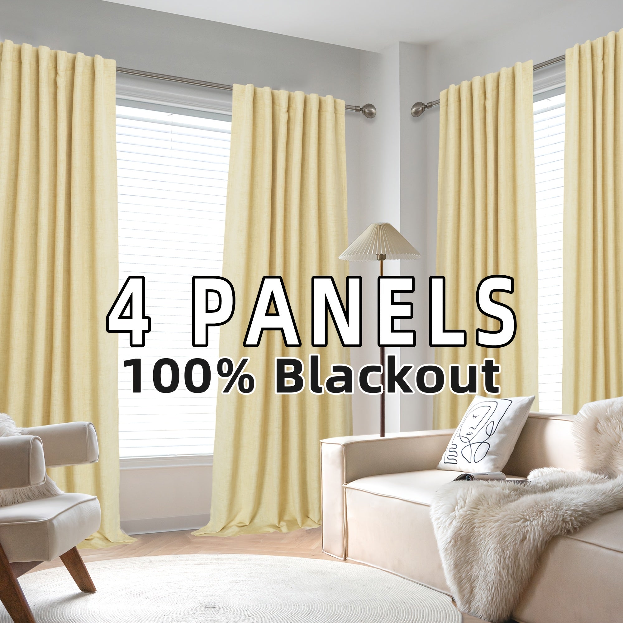 4 Panels 100% Blackout Linen Curtains for Bedroom Farmhouse Thermal Insulated Rod Pocket Back Tab Full Light Blocking for Living Room