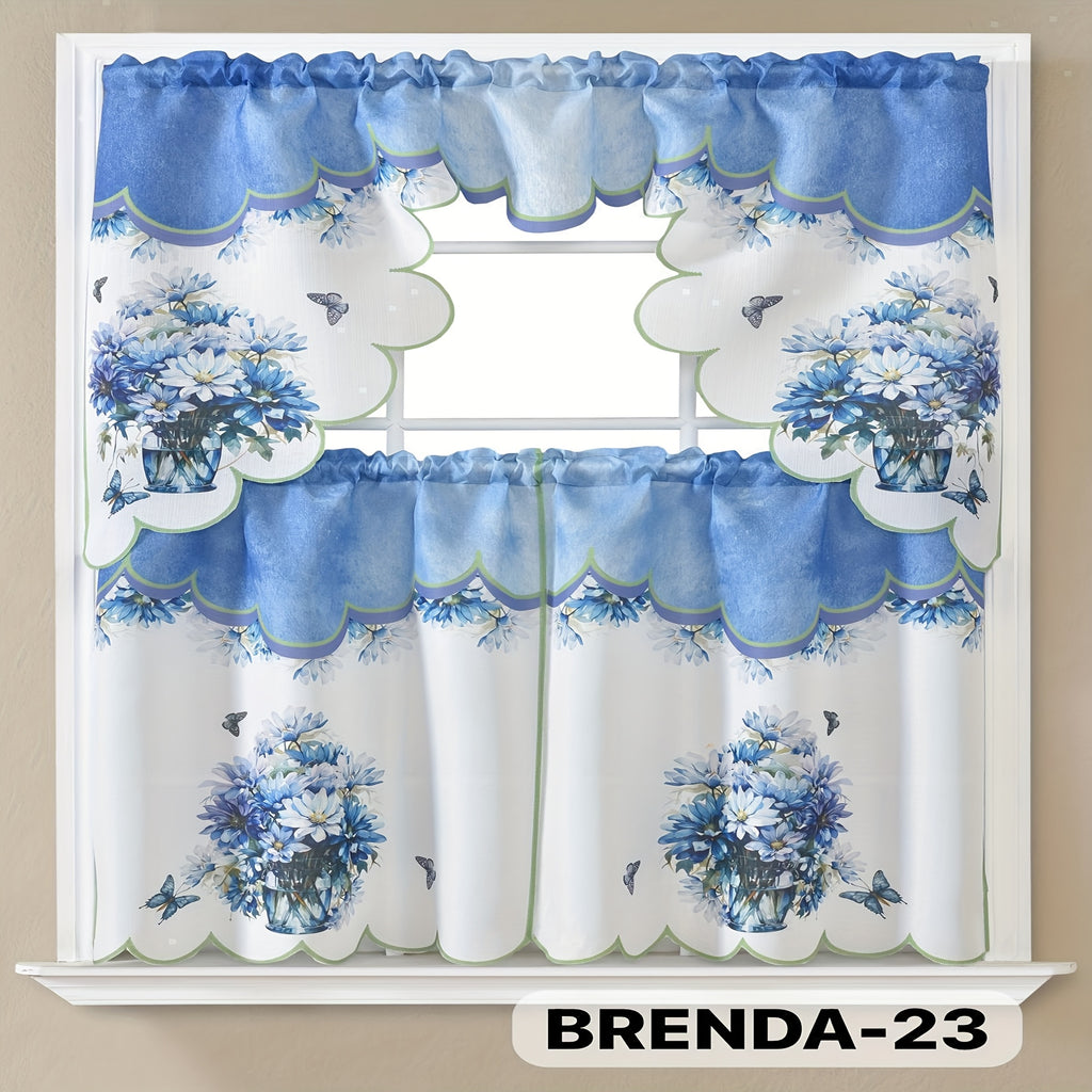 3pcs Embroidery Kitchen Curtains Set Flowers Embroidery Satin Fabric Faux Lightweight Soft Easy Care Machine Washable 49 Design Styles Available Holiday Gifts for Family Local Warehouse All Season Use Summer