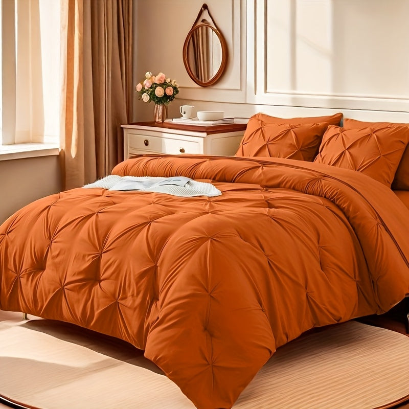 Cosybay 7PC Comforter Set-Luxury Soft Fluffy Pinch Pleated Bedding with 1 Comforter, 1 Fitted Sheet, 1 Flat Sheet, And 4 Pillowcases & Pillow Cover-All Season Quilte Set Queen, Hypoallergenic, Breathable, Easy Care,valentine's Day Gifts,school