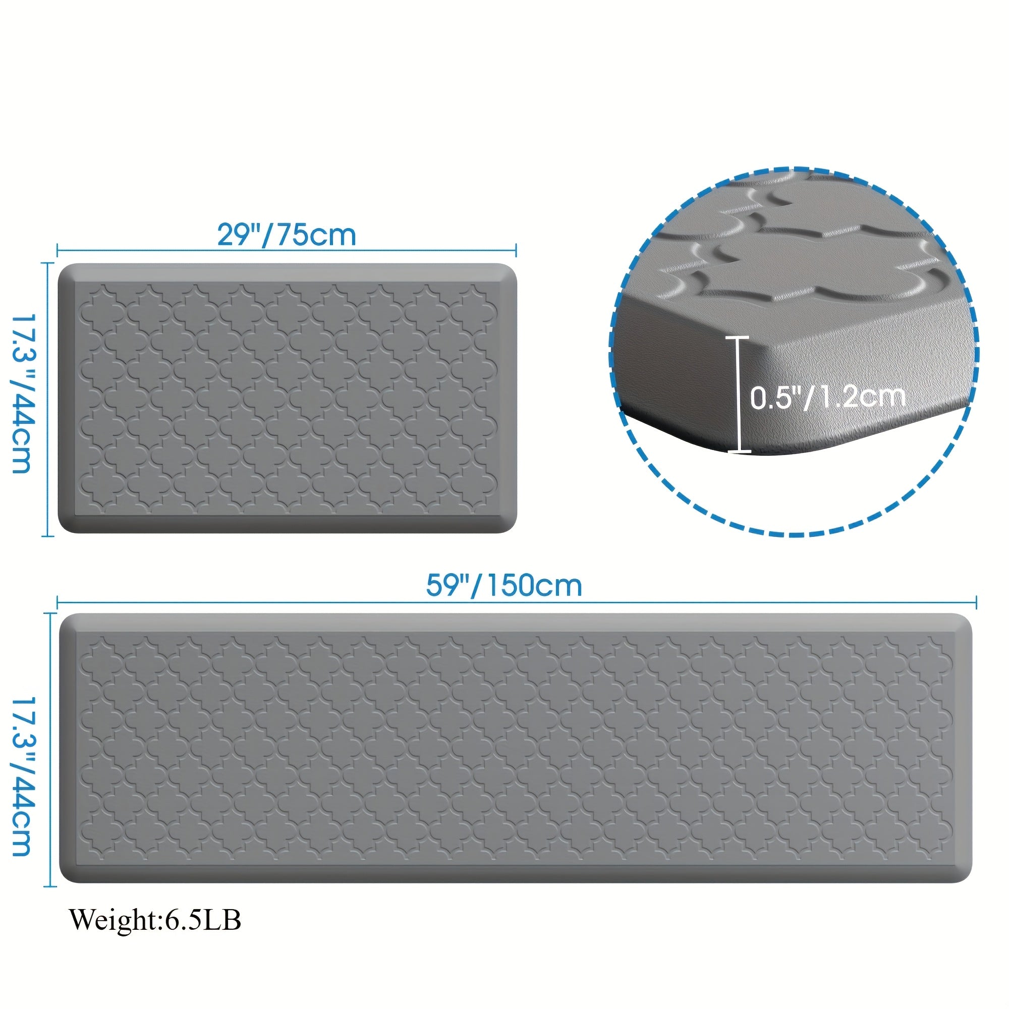 [Non-Slip Kitchen Mats] 2pcs Non-Slip Cushioned Kitchen Mats for Floor | Anti Fatigue Mats for Standing, Office, Sink, Laundry - Grey