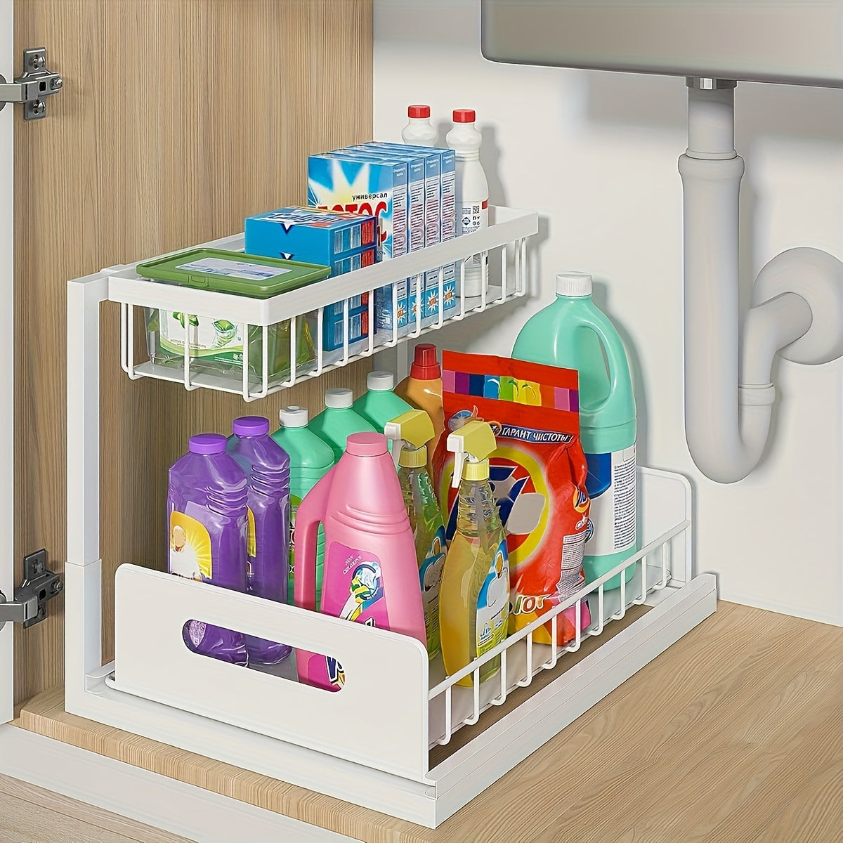 1/2pcs Kitchen Storage Rack, Lower Sink Sorting, Sliding Pull-Out Cabinet Sorting Rack, Metal Sliding Drawer, for Kitchen Bathroom Refrigerator Cabinet Organization Rack, Easy And Practical Kitchen Storage, Send Mother Good Things on Christmas