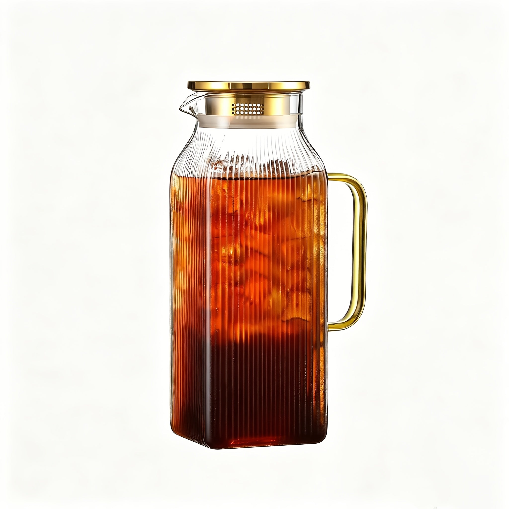 1/2 Pack 2 Liters/68 Oz Square Glass Pitcher With Lid And Handle For Fridge, Iced Tea And Coffee Carafe Beverage Serveware, Heat Resistant Borosilicate Water Jug For Hot/Cold Drinks And Milk