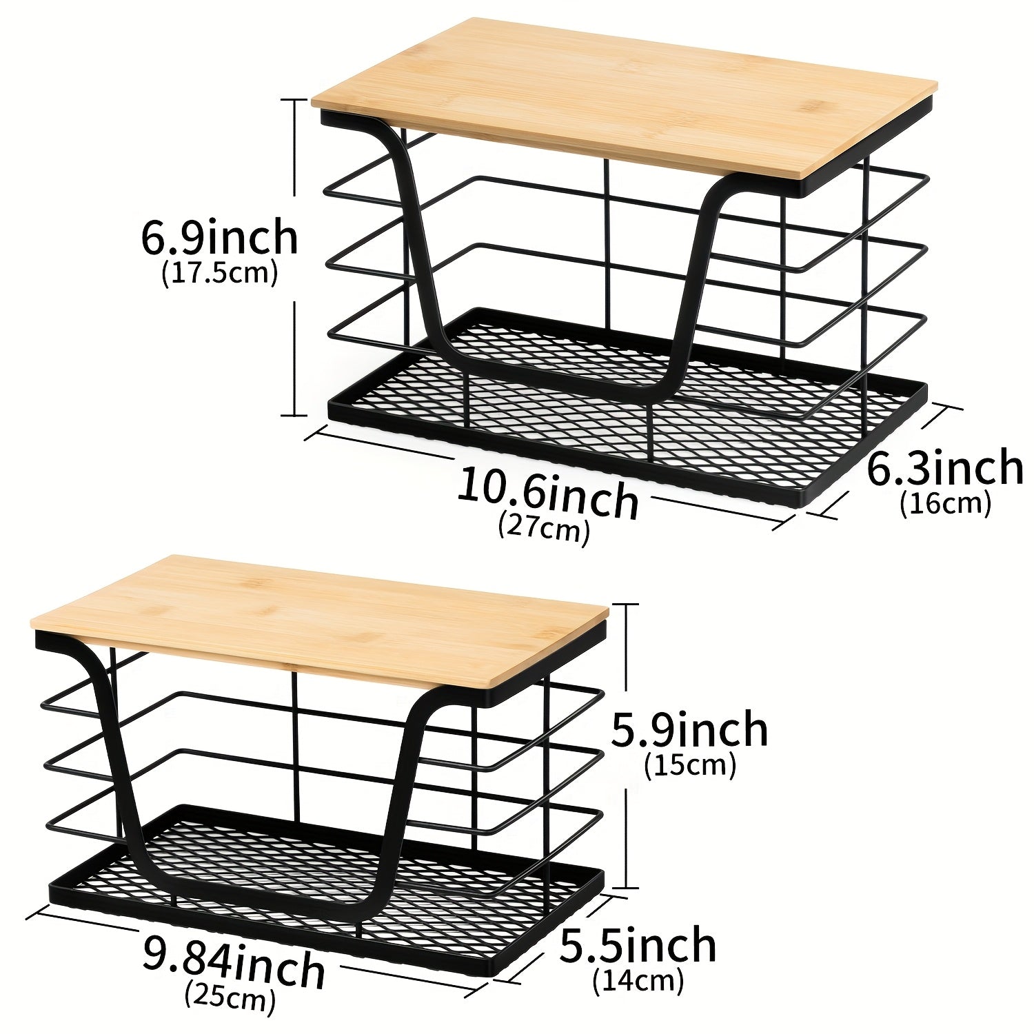 Wetheny Trash Bag Holder with Bamboo Top And Mesh Bottom, Stackable Garbage Bag Dispenser Under Sink, Wall-Mounted Storage for Kitchen Laundry Organizers, Black
