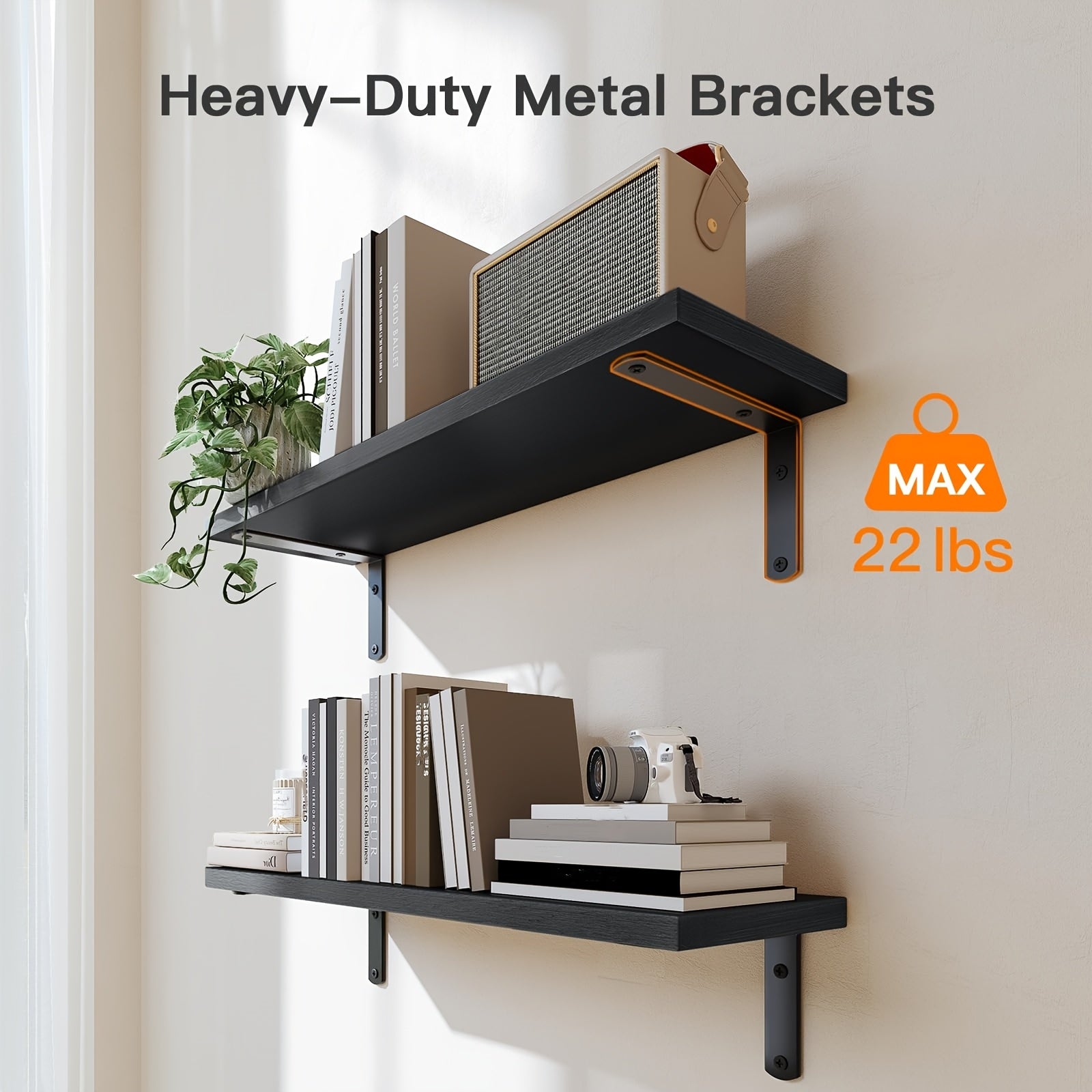 3pcs Wall Mounted Floating Shelves Over Toilet | Small Farmhouse Decor Shelf for Toilet Paper Storage, Unfinished Wood End, Black and Brown